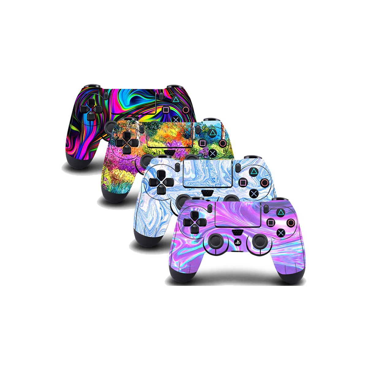 4PCS Vinyl Decal Skin Sticker Cover for PS4 Controller - Graffiti/Skull Designed/Starry/Green Leaves/Nebula/Colorful