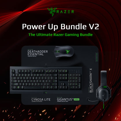 RAZER POWER UP BUNDLE V2 : Razer BlackShark V2X (Gaming Headset) + Razer Cynosa Lite (Gaming Keyboard) + Razer Gigantus V2 Large (Gaming Mouse Mat) + Razer Deathadder Essential (Gaming Mouse)